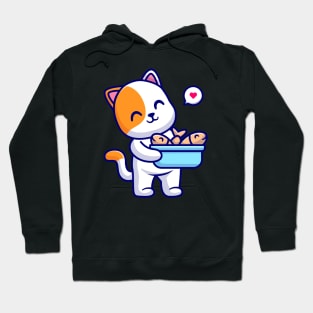 Cute Cat Bring Fish In Bucket Cartoon Hoodie